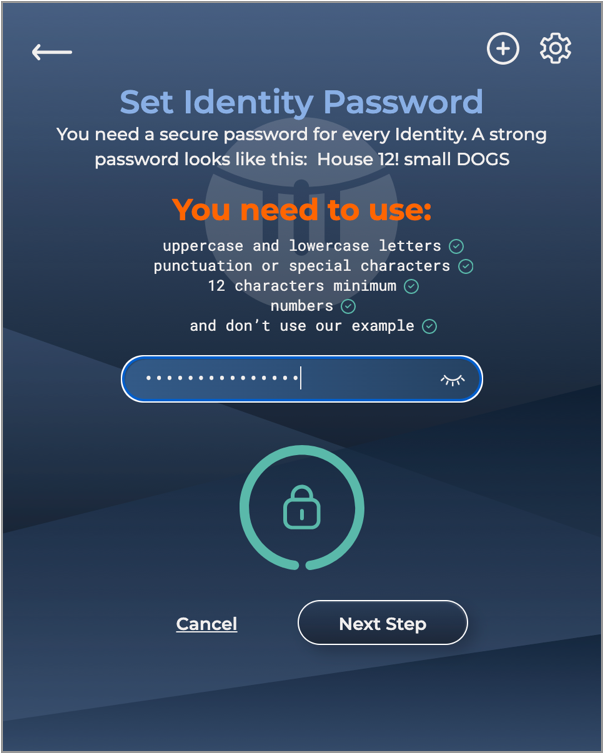 Sporran screenshot: choose password